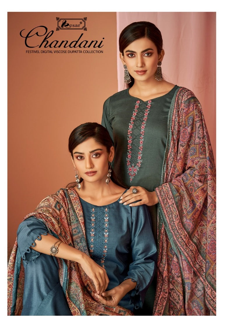 Kesar Chandani Vicose Muslin Cotton Boring Embroidery Neck Daman Scalping Work Fancy Designer Printed Salwar Suit