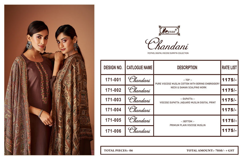 Kesar Chandani Vicose Muslin Cotton Boring Embroidery Neck Daman Scalping Work Fancy Designer Printed Salwar Suit