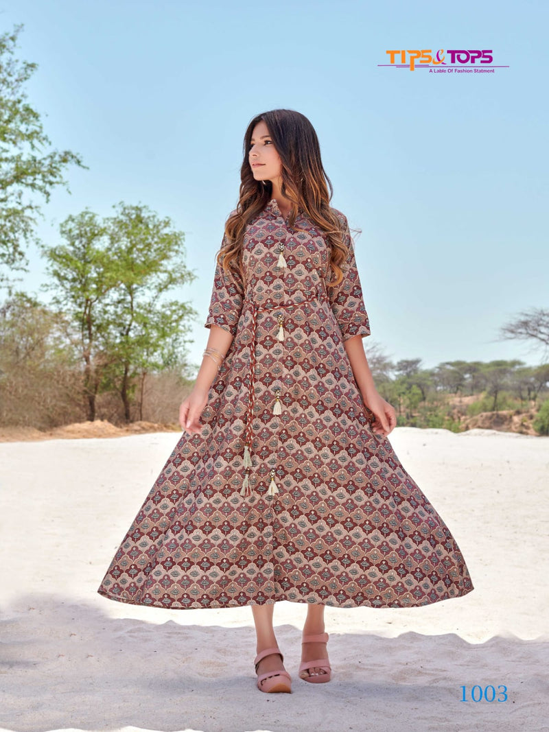 Tips & Tops Charmie Vol 6 Rayon Printed Gown Style Fancy Wear Kurtis