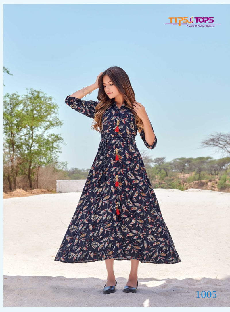 Tips & Tops Charmie Vol 6 Rayon Printed Gown Style Fancy Wear Kurtis