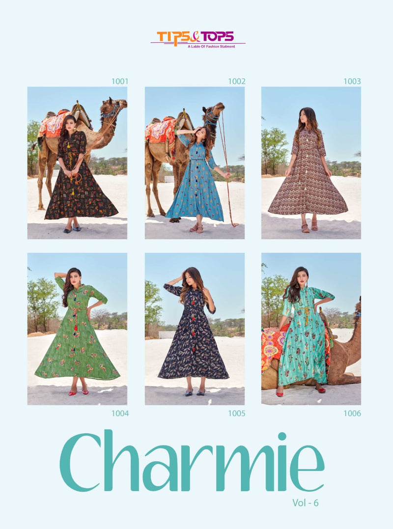 Tips & Tops Charmie Vol 6 Rayon Printed Gown Style Fancy Wear Kurtis