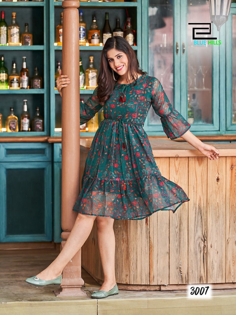 Blue Hills Charming Vol 3 Georgette With Fancy Printed Work Stylish Designer Party Wear Sort Kurti