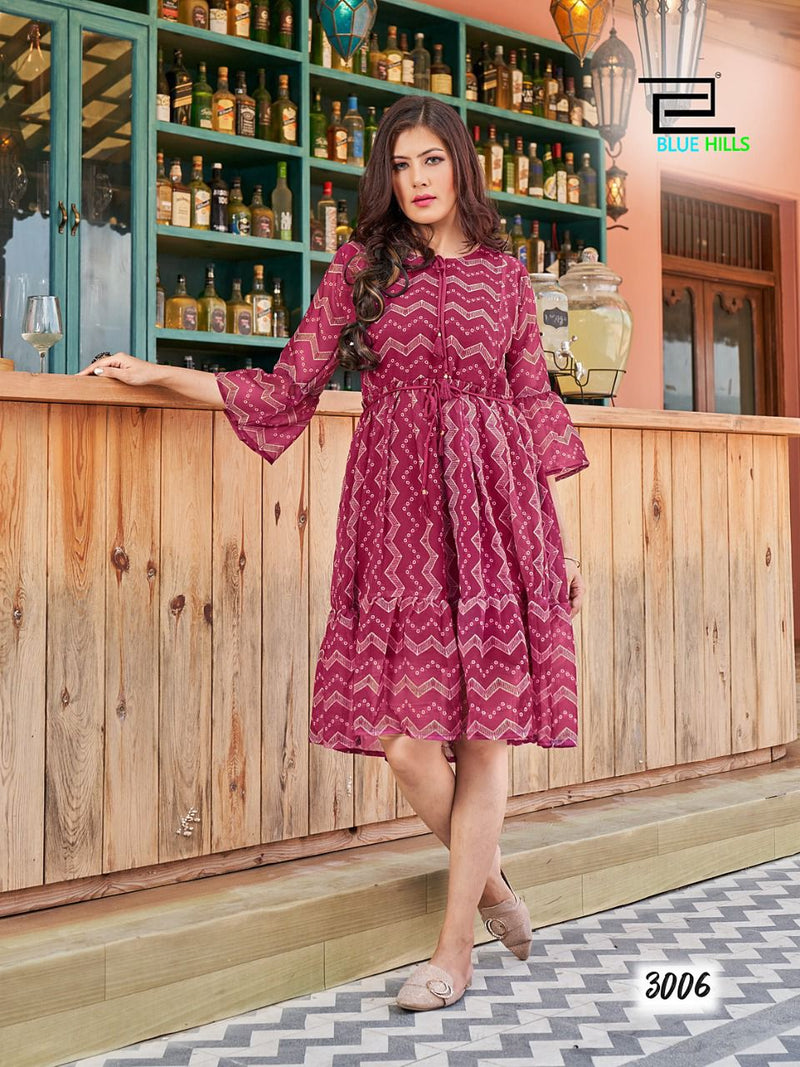 Blue Hills Charming Vol 3 Georgette With Fancy Printed Work Stylish Designer Party Wear Sort Kurti