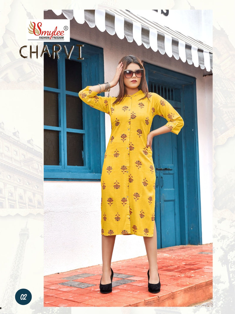 Smylee Fashion Charvi Rayon Slub Exclusive Collections Of Party Wear Kurtis