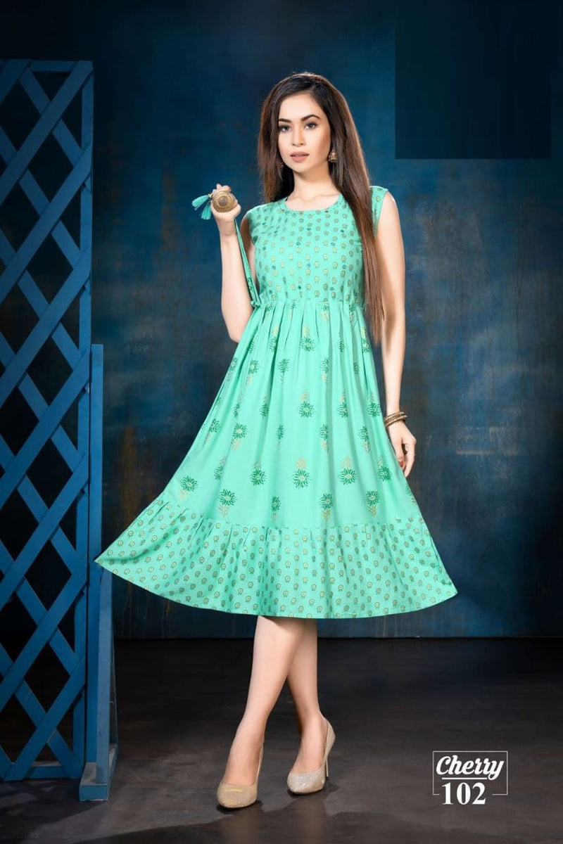 Beauty Queen Cherry Rayon With Fancy Wear Stylish Designer Party Wear Casual Look Kurti