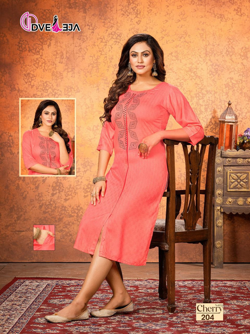 Dveeja Cherry Vol 2 Rayon Fancy Designer Party Wear Straight  Kurtis