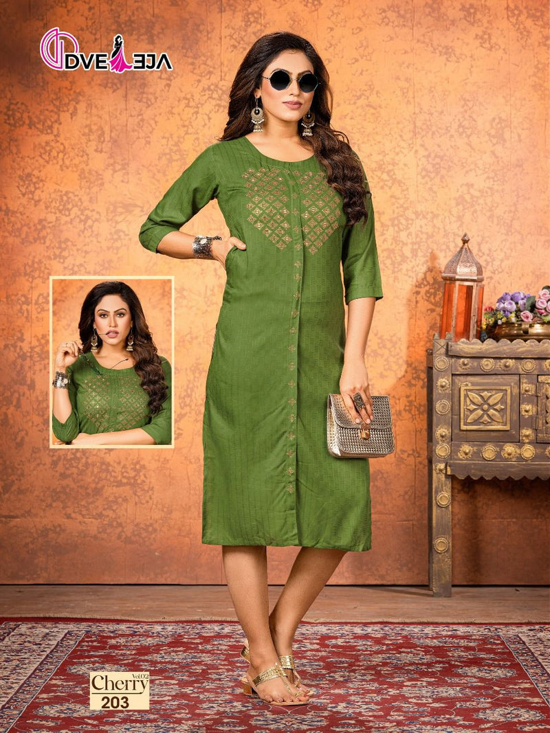 Dveeja Cherry Vol 2 Rayon Fancy Designer Party Wear Straight  Kurtis