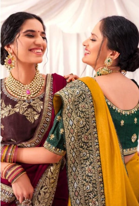 Right Women Designer Chhaya Vichitra Silk Heavy Wedding Wear Sarees With Two Tones