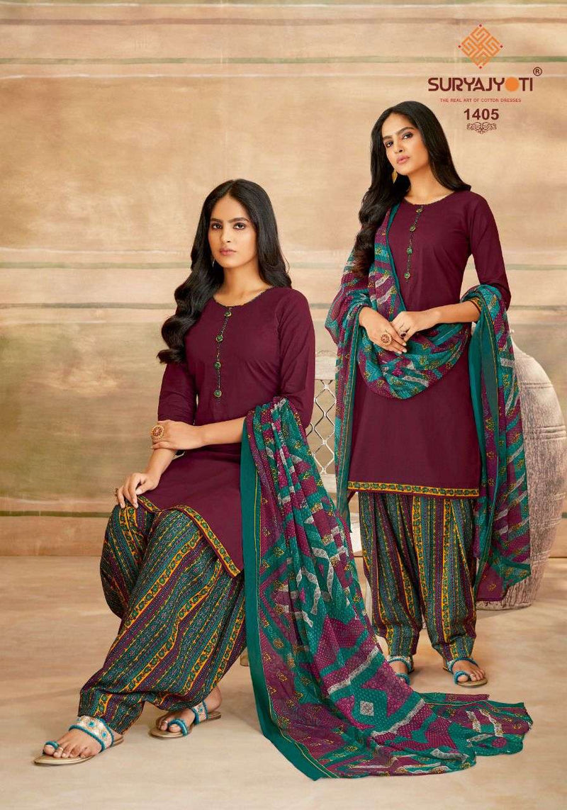 Surya Jyoti Chiffon Patiala Vol 14 Pure Cottton With Printed Work Stylish Designer Casual Wear Salwar Suit