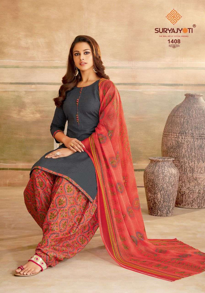 Surya Jyoti Chiffon Patiala Vol 14 Pure Cottton With Printed Work Stylish Designer Casual Wear Salwar Suit