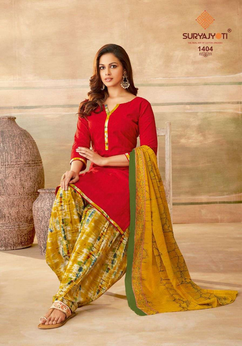 Surya Jyoti Chiffon Patiala Vol 14 Pure Cottton With Printed Work Stylish Designer Casual Wear Salwar Suit