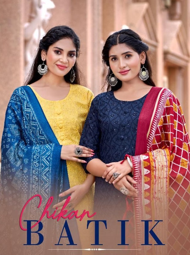 Poonam Chikan Batik Pure Cotton With Heavy Fancy Work Stylish Designer Casual Look Kurti
