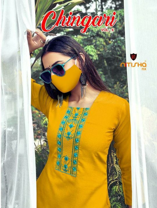 Nitisha Nx Chingari Vol 6 Soft Cotton Slub With Embroidery Work Kurti