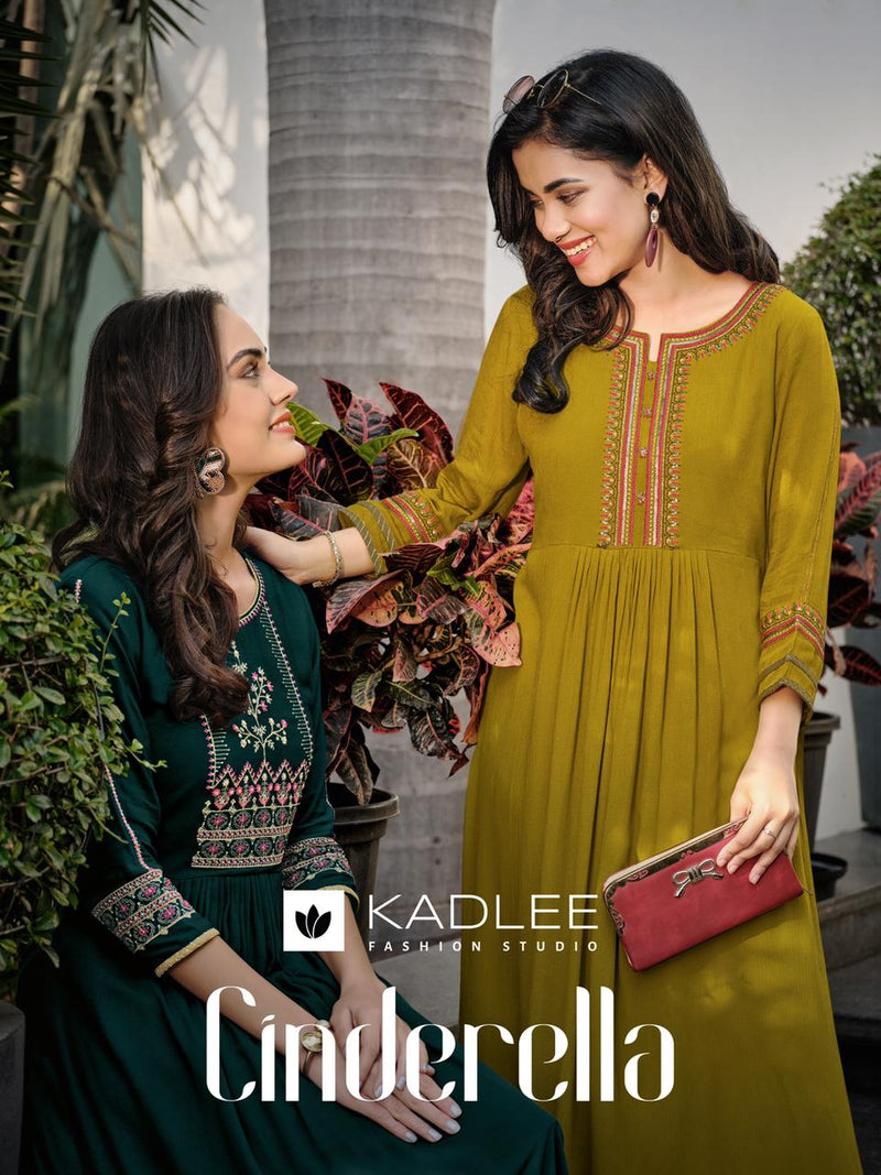 Kadlee Fashion Cindrella Rayon Fancy Party Wear Embroidered Kurtis