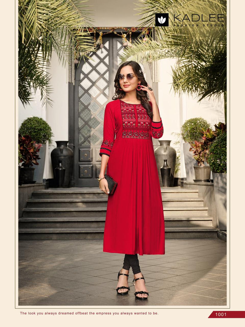 Kadlee Fashion Cindrella Rayon Fancy Party Wear Embroidered Kurtis