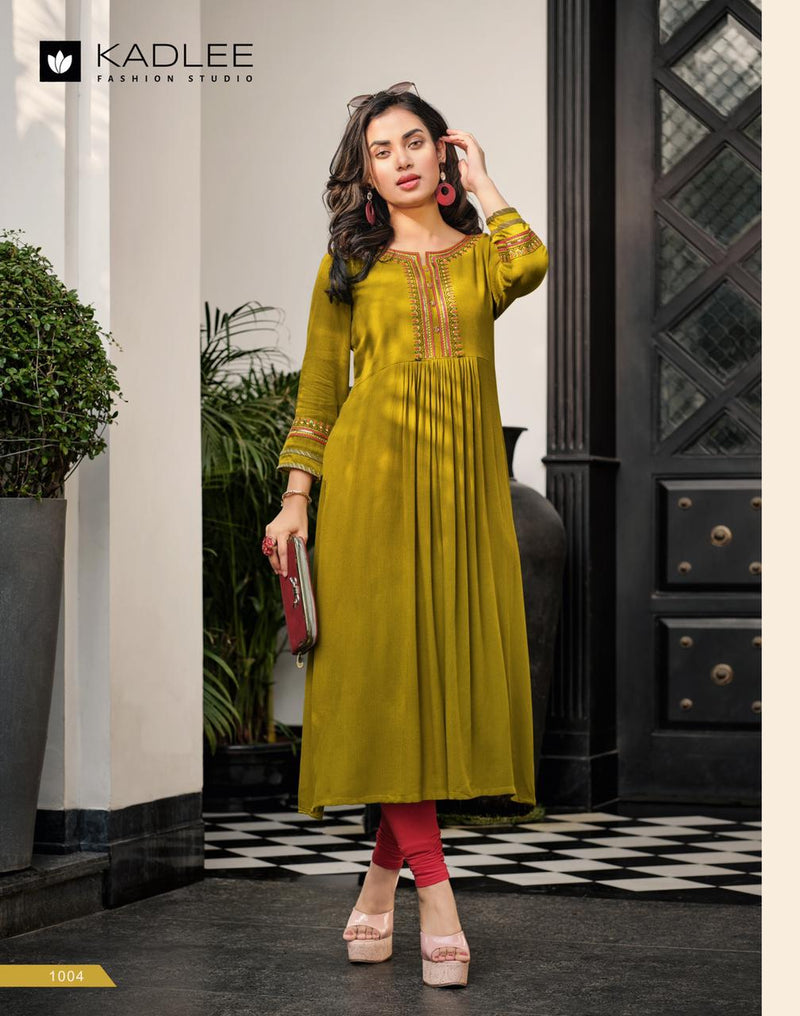 Kadlee Fashion Cindrella Rayon Fancy Party Wear Embroidered Kurtis