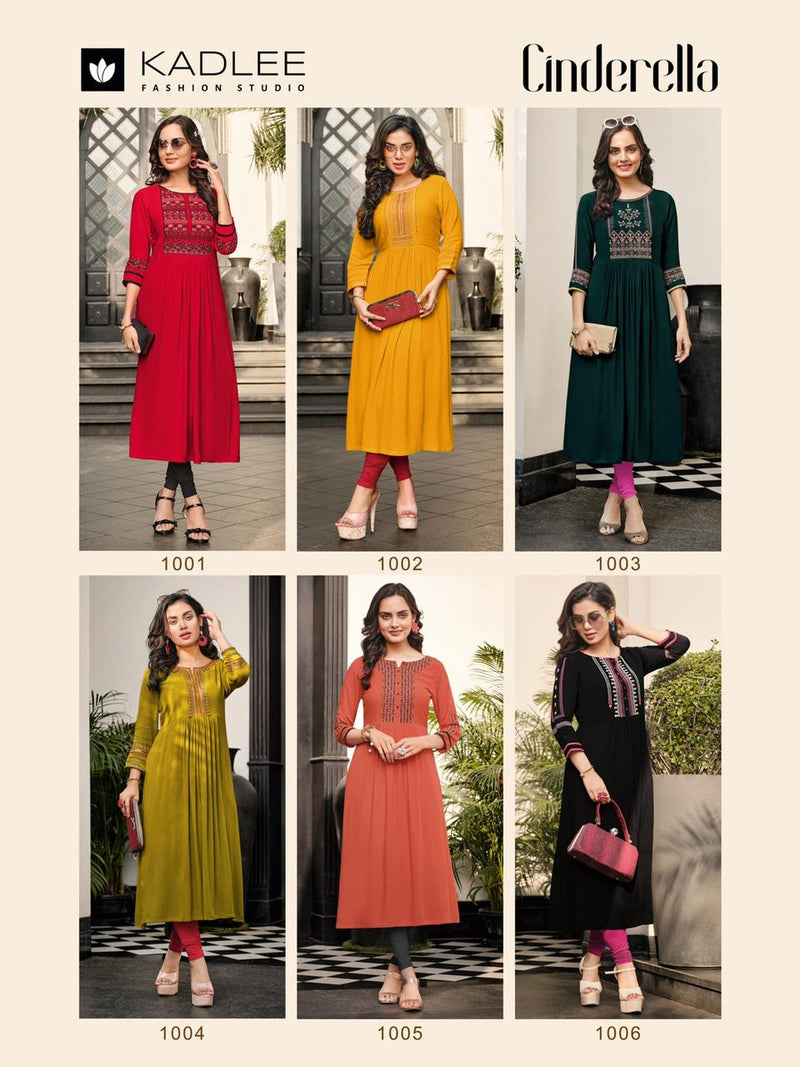 Kadlee Fashion Cindrella Rayon Fancy Party Wear Embroidered Kurtis