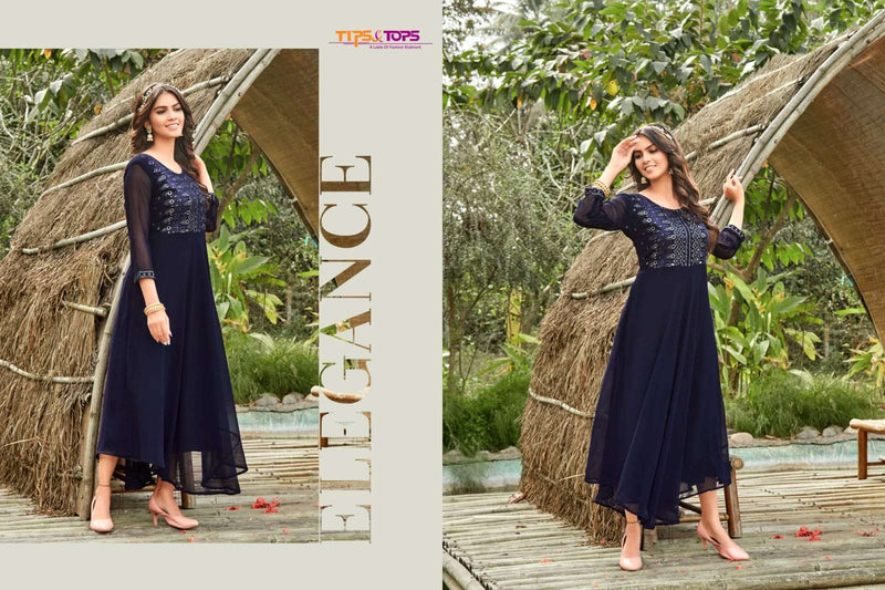 Tips & Tops Cindrella Georgette Long Fancy Gown Style Party Wear Embroidered Kurtis