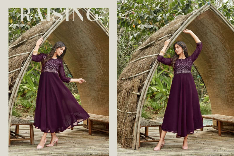 Tips & Tops Cindrella Georgette Long Fancy Gown Style Party Wear Embroidered Kurtis