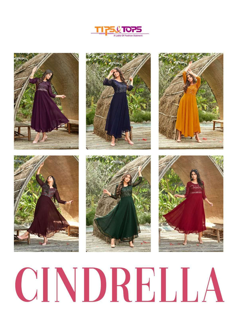 Tips & Tops Cindrella Georgette Long Fancy Gown Style Party Wear Embroidered Kurtis