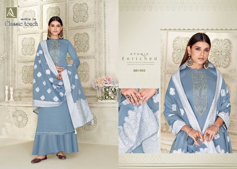 Alok Suit Classic Touch Jam Cotton Dyed Festive Wear Salwar Suits With Lucknowi Thread Work