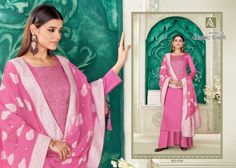 Alok Suit Classic Touch Jam Cotton Dyed Festive Wear Salwar Suits With Lucknowi Thread Work