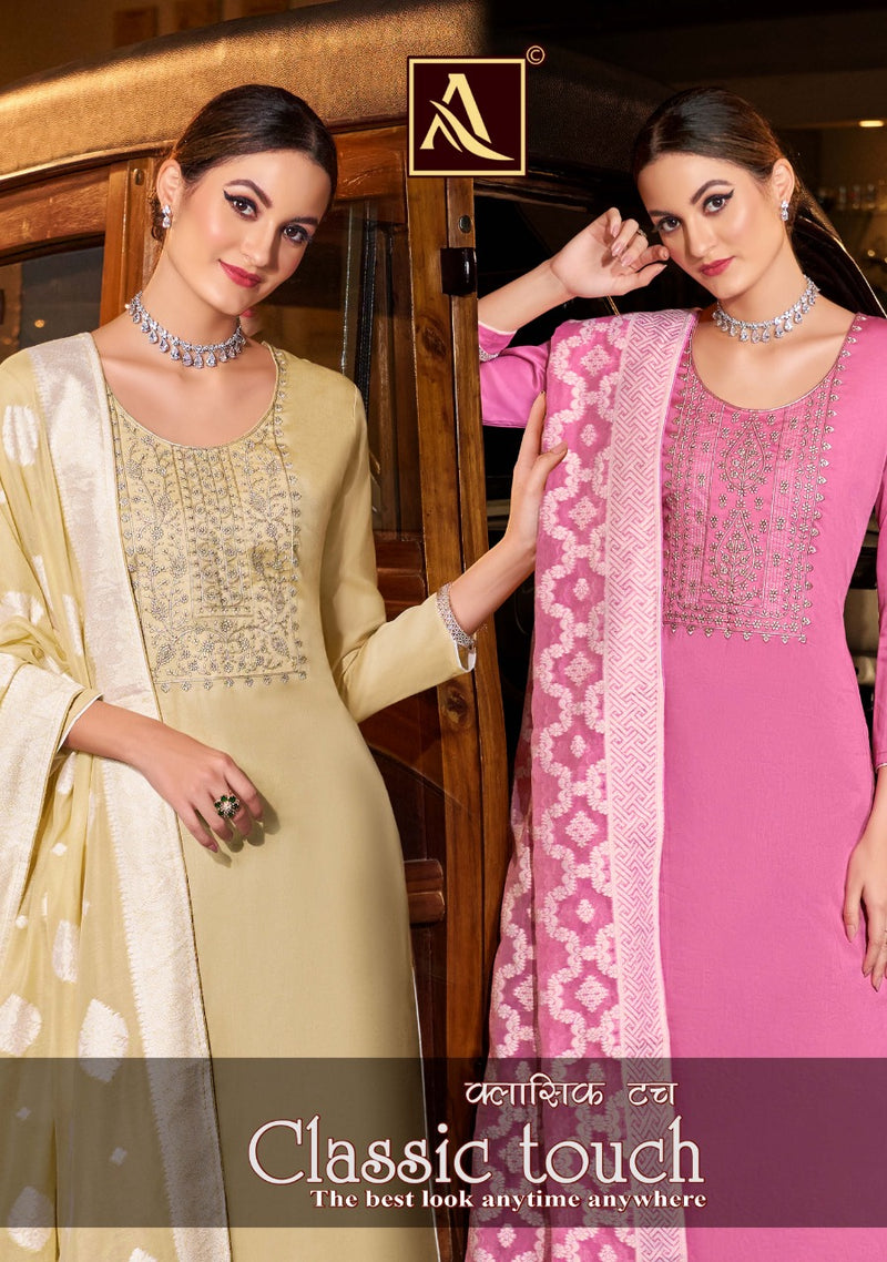 Alok Suits Classic Touch Jam Cotton With Lucknowi Thread Work Festive Wear Salwar Suits