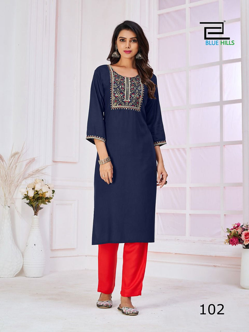 Blue Hills College Girl Vol 1 Rayon With Heavy Embroidery Work Stylish Designer Fancy Kurti