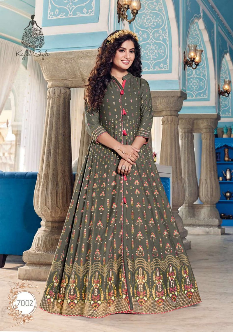 Kajal Style Fashion Colorbar Vol 7 Fancy Long Gown Style Party Wear Kurtis With Embroidery Touch