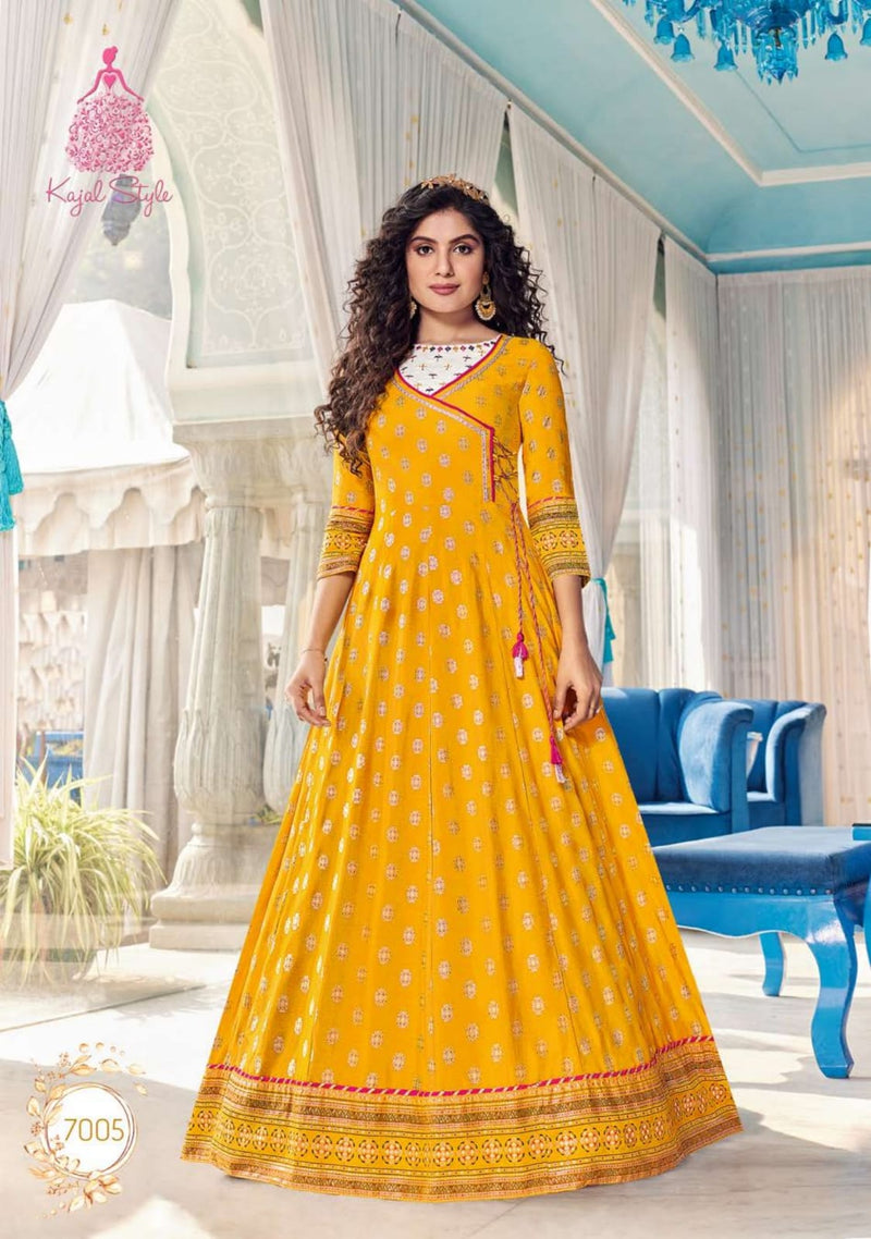 Kajal Style Fashion Colorbar Vol 7 Fancy Long Gown Style Party Wear Kurtis With Embroidery Touch