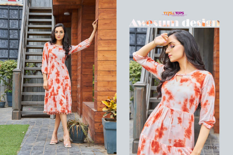 Tips And Tops Colors Rayon Fancy Western Wear Kurtis