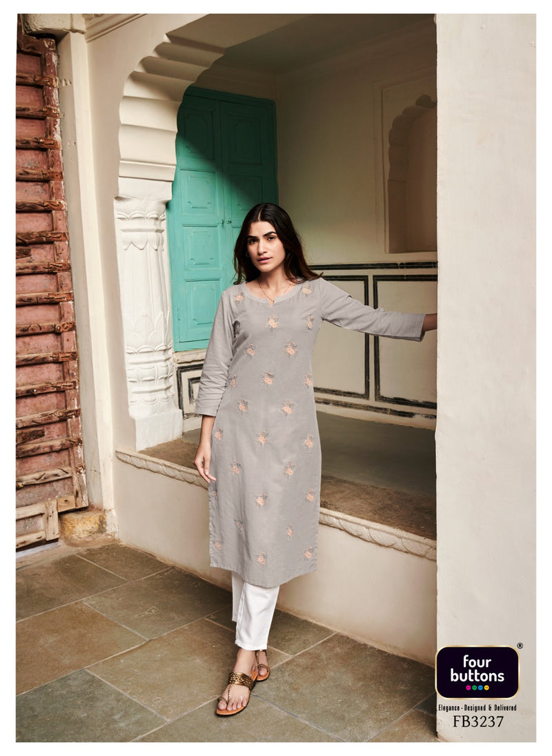 Four Buttons Colors Vol 15 Rayon All Over Intricate Embroideries Fancy Designer Kurti
