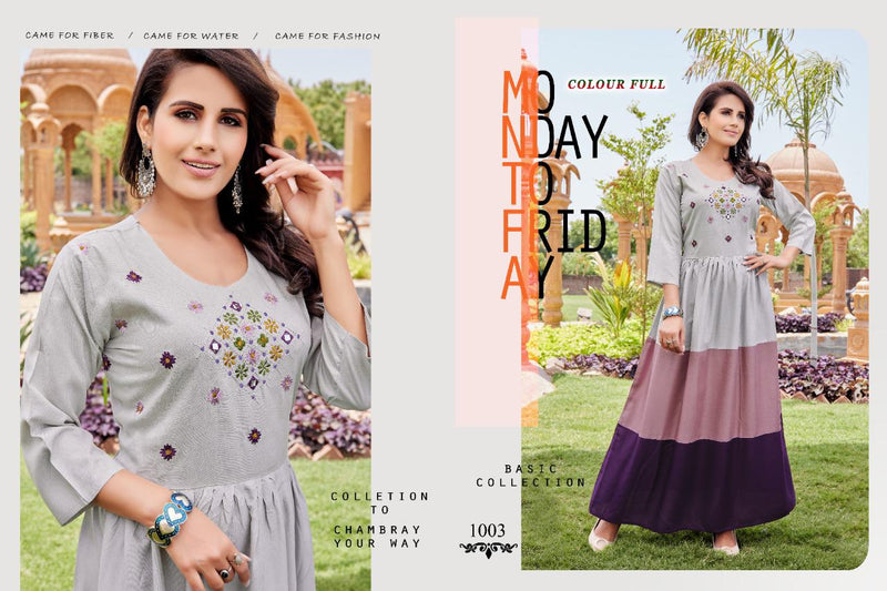 Akhand Jyot Colour Full Rayon With Heavy Embroidery Fancy Wear Stylish Designer Long Kurti