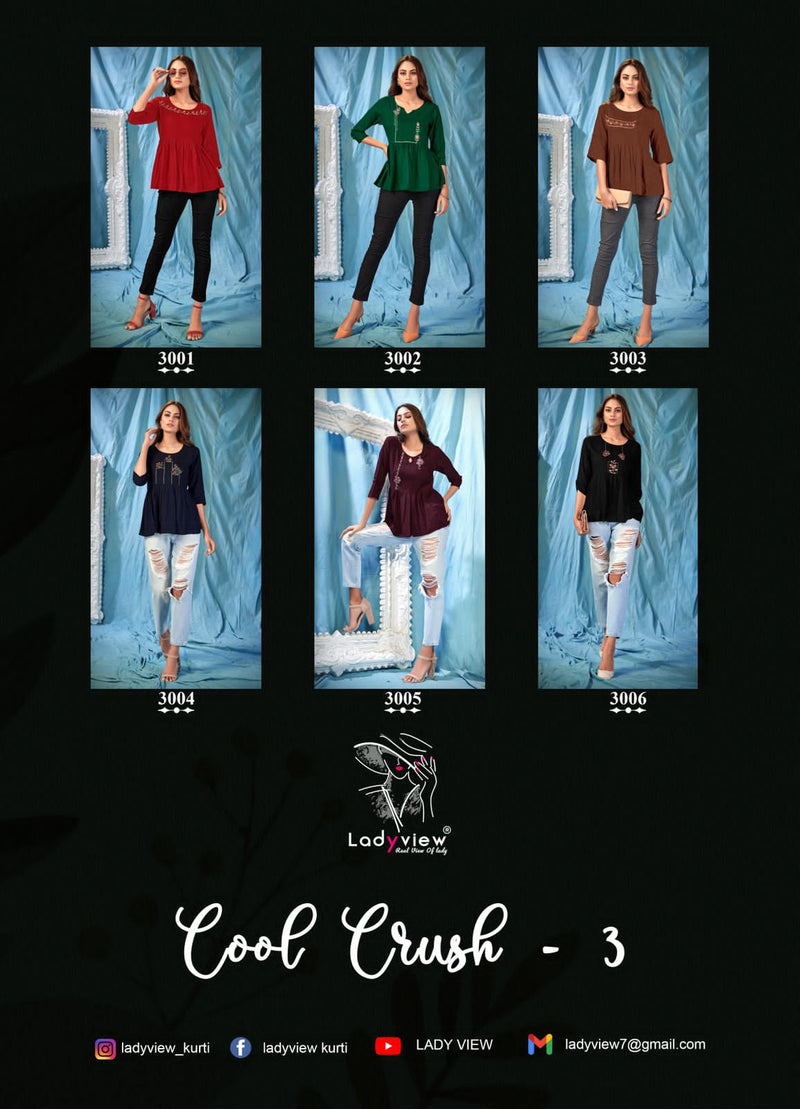 Ladyview Cool Crush Vol 3 Rayon FAncy Top Style Western Wear Short Kurtis
