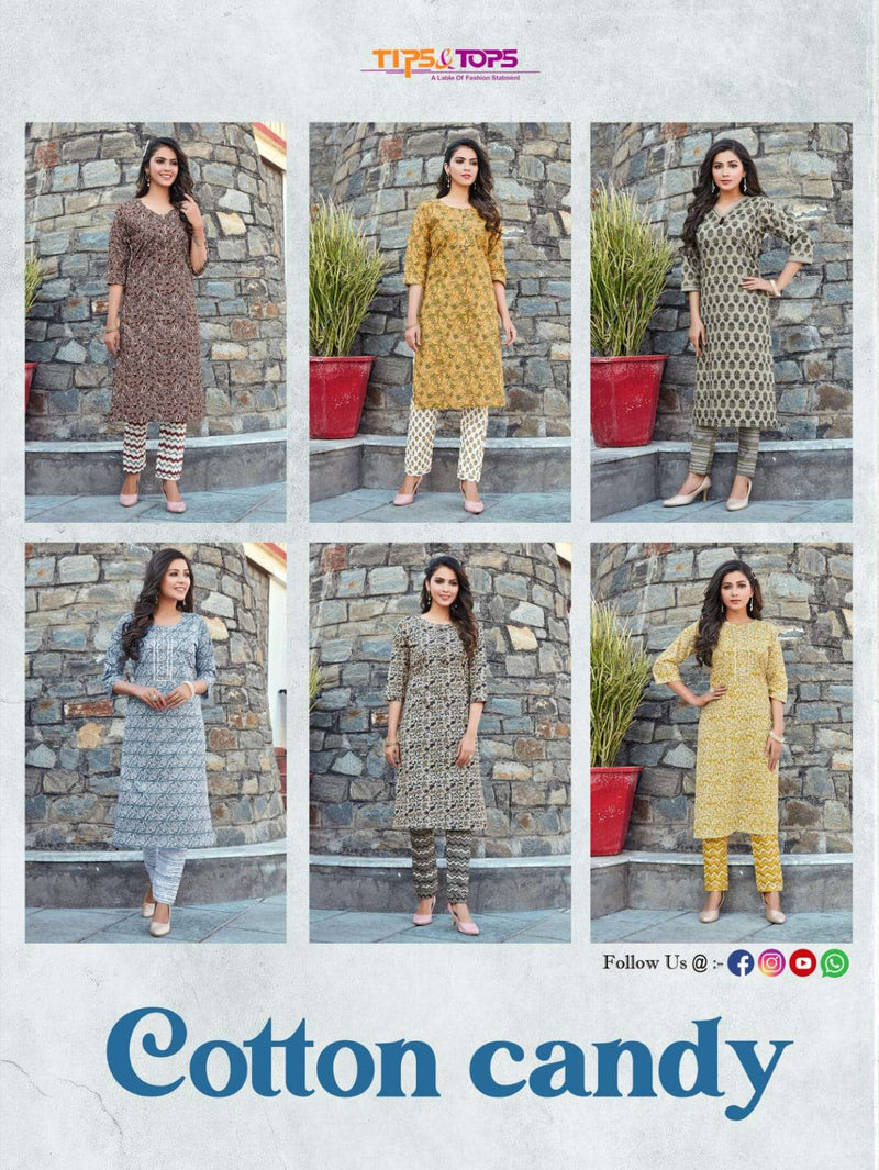 Tips & Tops Cotton Candy Casual Wear Cotton Printed Kurtis With Bottom