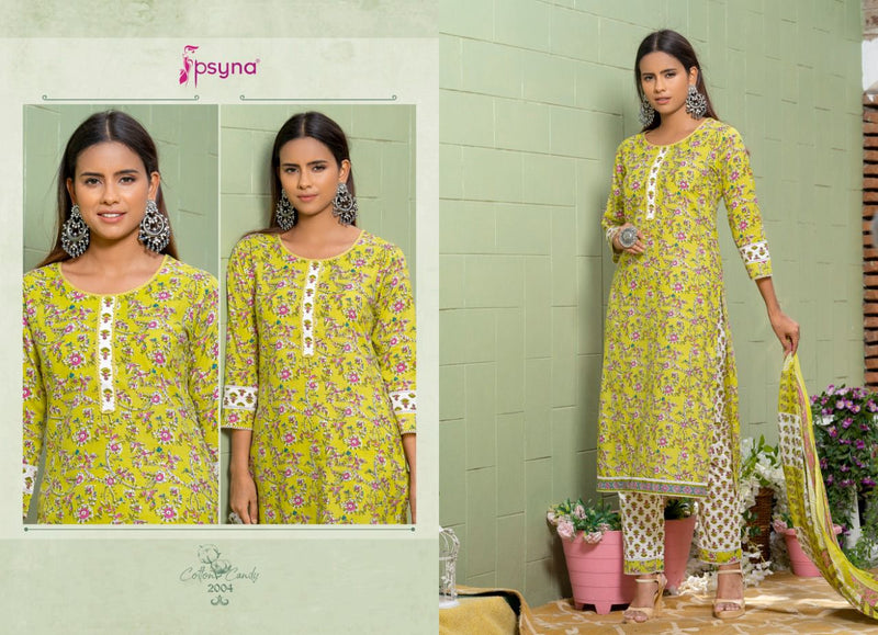Psyna Cotton Candy Vol 2 Cotton Printed Party Wear Kurtis With Bottom & Dupatta