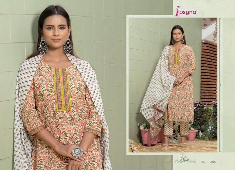 Psyna Cotton Candy Vol 2 Cotton Printed Party Wear Kurtis With Bottom & Dupatta