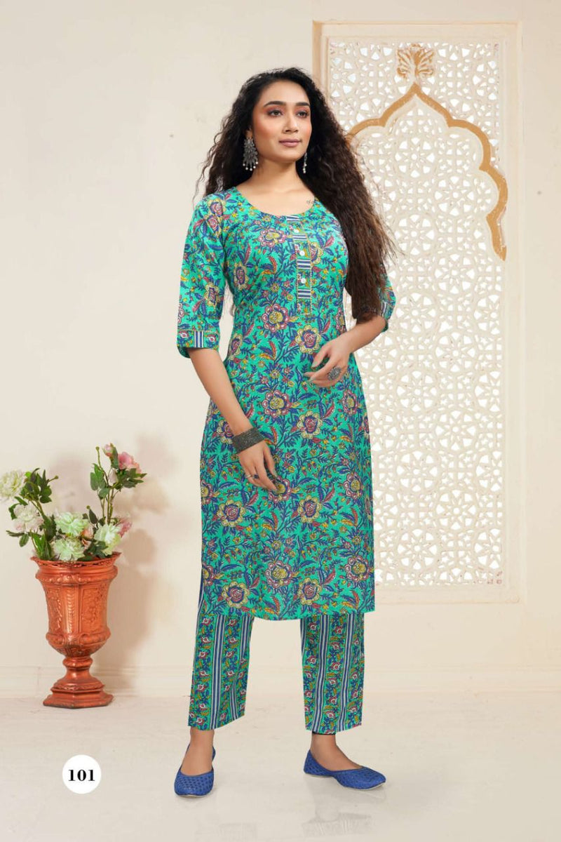 MF Cotton Canvas Cotton Printed Fancy Casual Wear Kurtis With Bottom