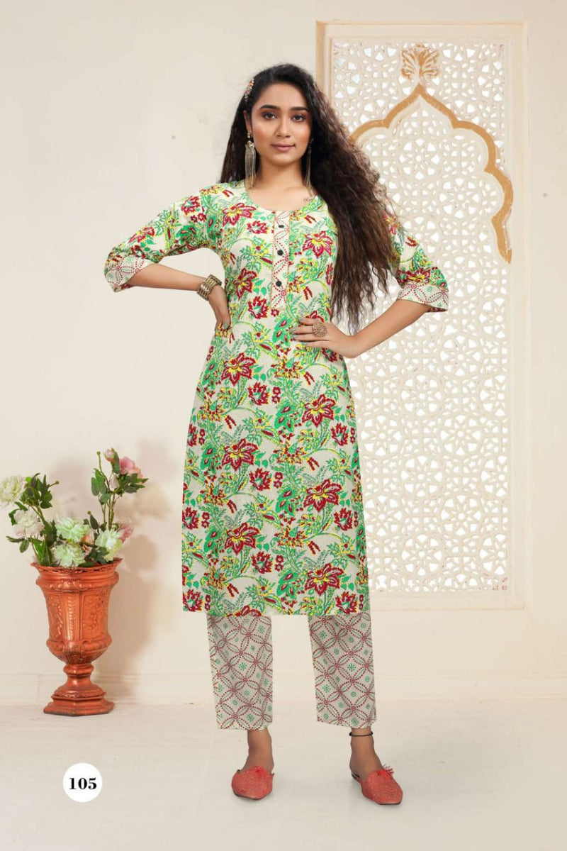 MF Cotton Canvas Cotton Printed Fancy Casual Wear Kurtis With Bottom