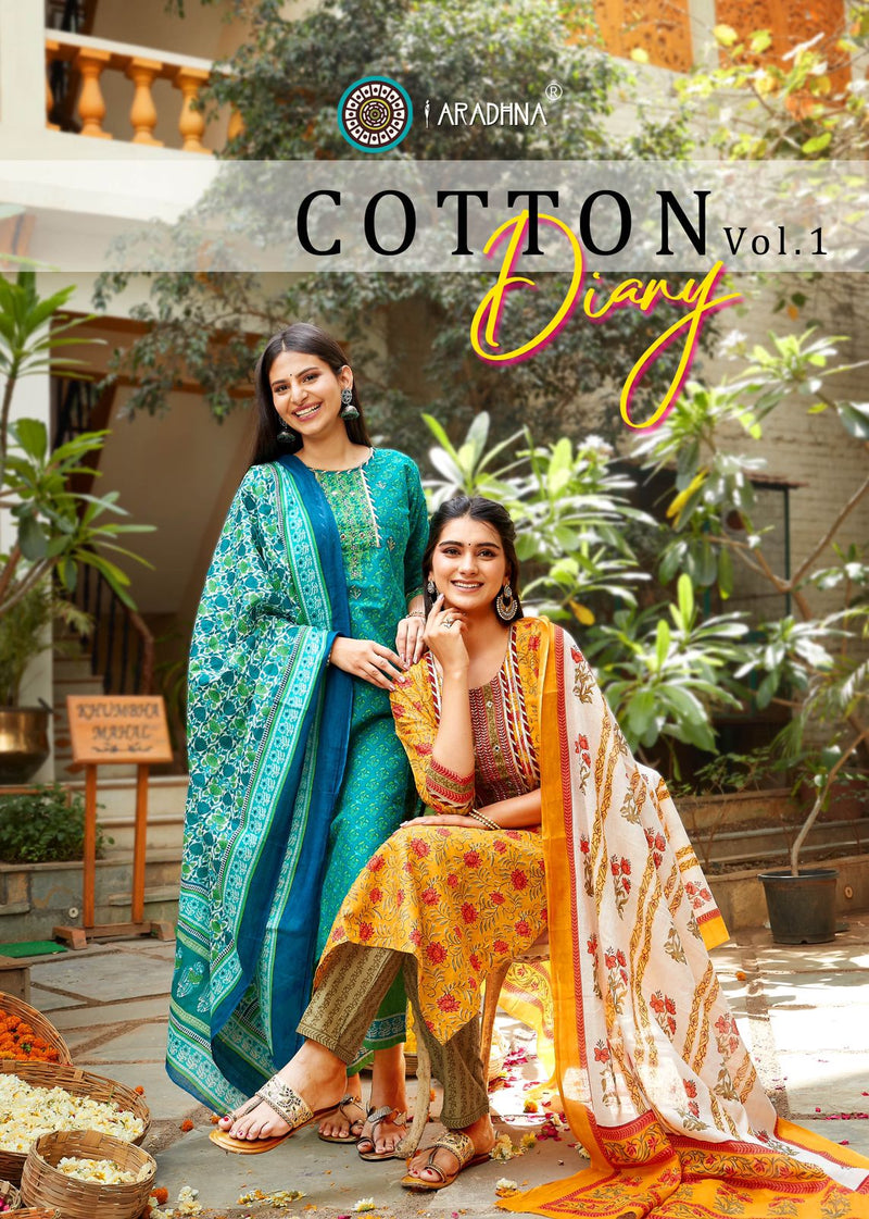 Aradhna Fashion Cotton Diary Vol 1 Cotton Party Wear Kurtis With Bottom & Dupatta