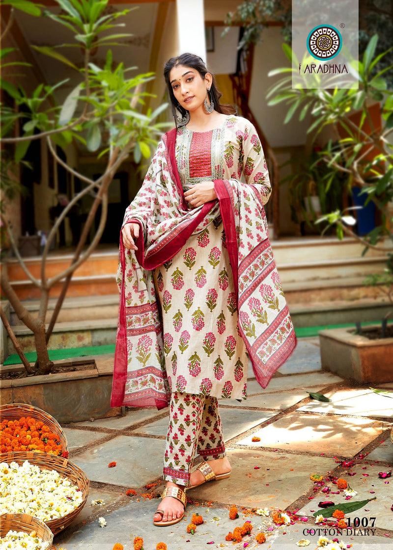 Aradhna Fashion Cotton Diary Vol 1 Cotton Party Wear Kurtis With Bottom & Dupatta