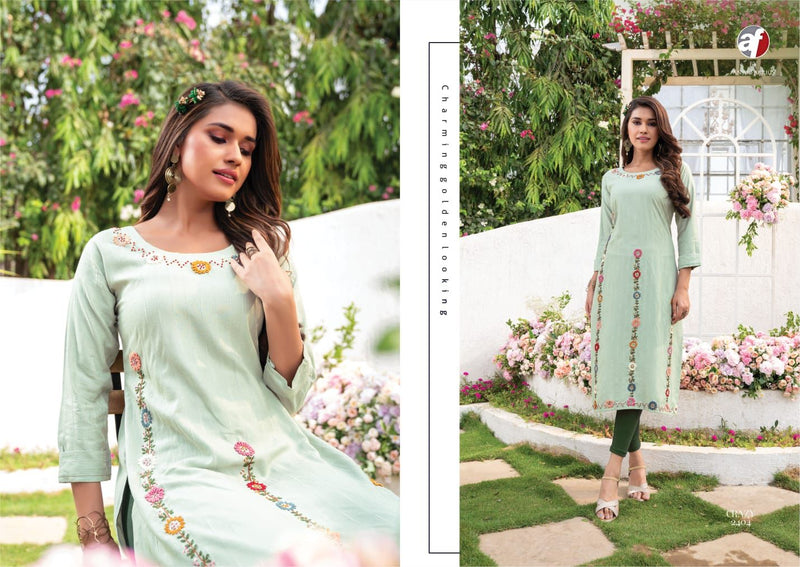 Anju Fabrics Crazy Vol 4 Viscose Rayon Fancy Hand Work Party Wear Kurtis