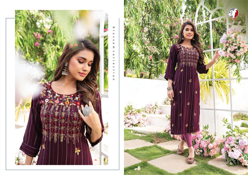 Anju Fabrics Crazy Vol 4 Viscose Rayon Fancy Hand Work Party Wear Kurtis