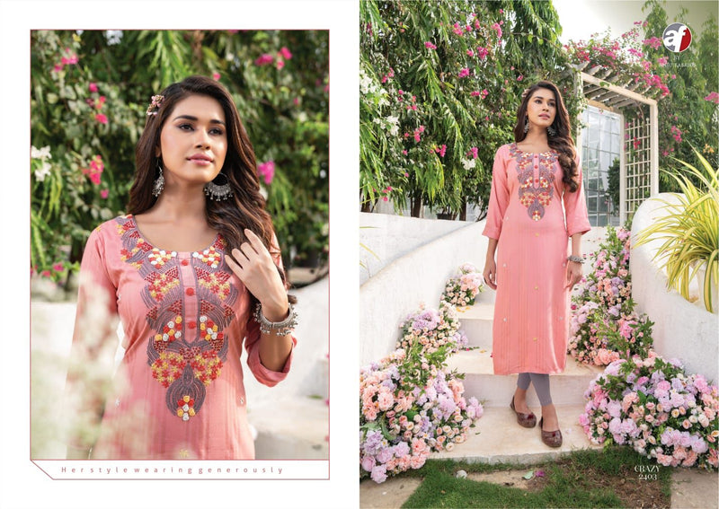 Anju Fabrics Crazy Vol 4 Viscose Rayon Fancy Hand Work Party Wear Kurtis