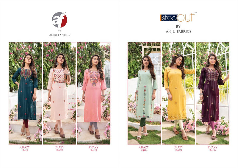 Anju Fabrics Crazy Vol 4 Viscose Rayon Fancy Hand Work Party Wear Kurtis