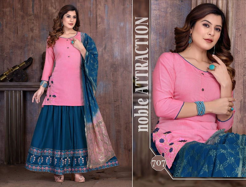 Golden Creamy Vol 1 Rayon Designer Festive Wear Fancy Kurtis With Skirt & Dupatta