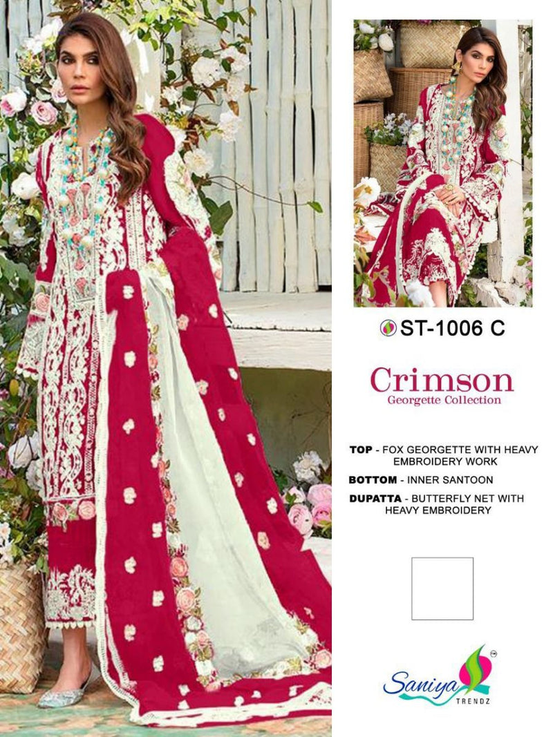 Saniya Trendz Crimson St 1006 Fox Georgette Pakistani Style  Festive Wear Salwar Kameez