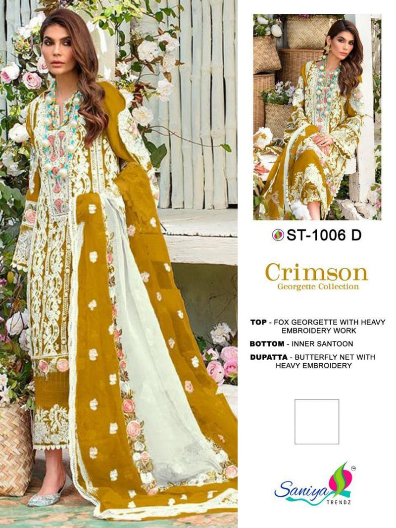 Saniya Trendz Crimson St 1006 Fox Georgette Pakistani Style  Festive Wear Salwar Kameez