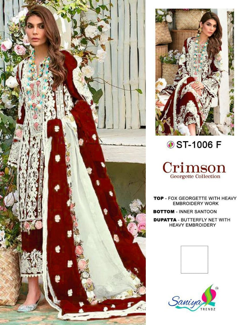 Saniya Trendz Crimson St 1006 Fox Georgette Pakistani Style  Festive Wear Salwar Kameez