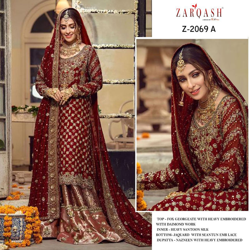 Zarqash Crimson Z 2069 Fox Georgette Pakistani Style Designer Wedding Wear Salwar Suits